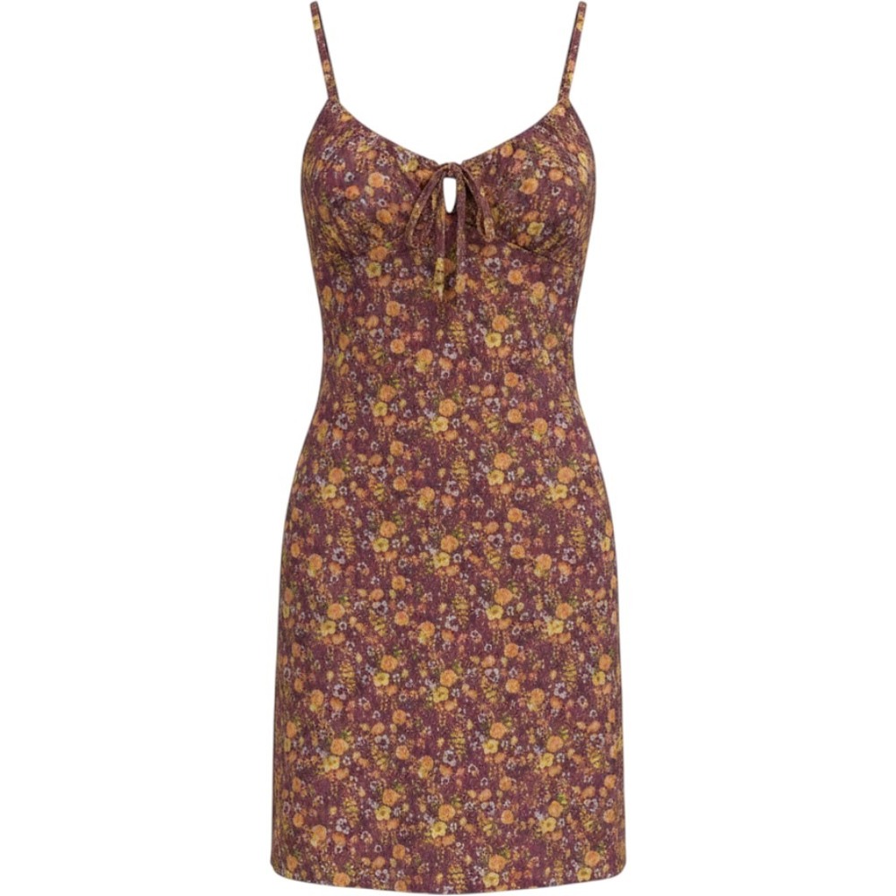 Vero Moda Purple Floral Crinkle Mini Dress XS Milkmaid Tie Front Adj. Strap
